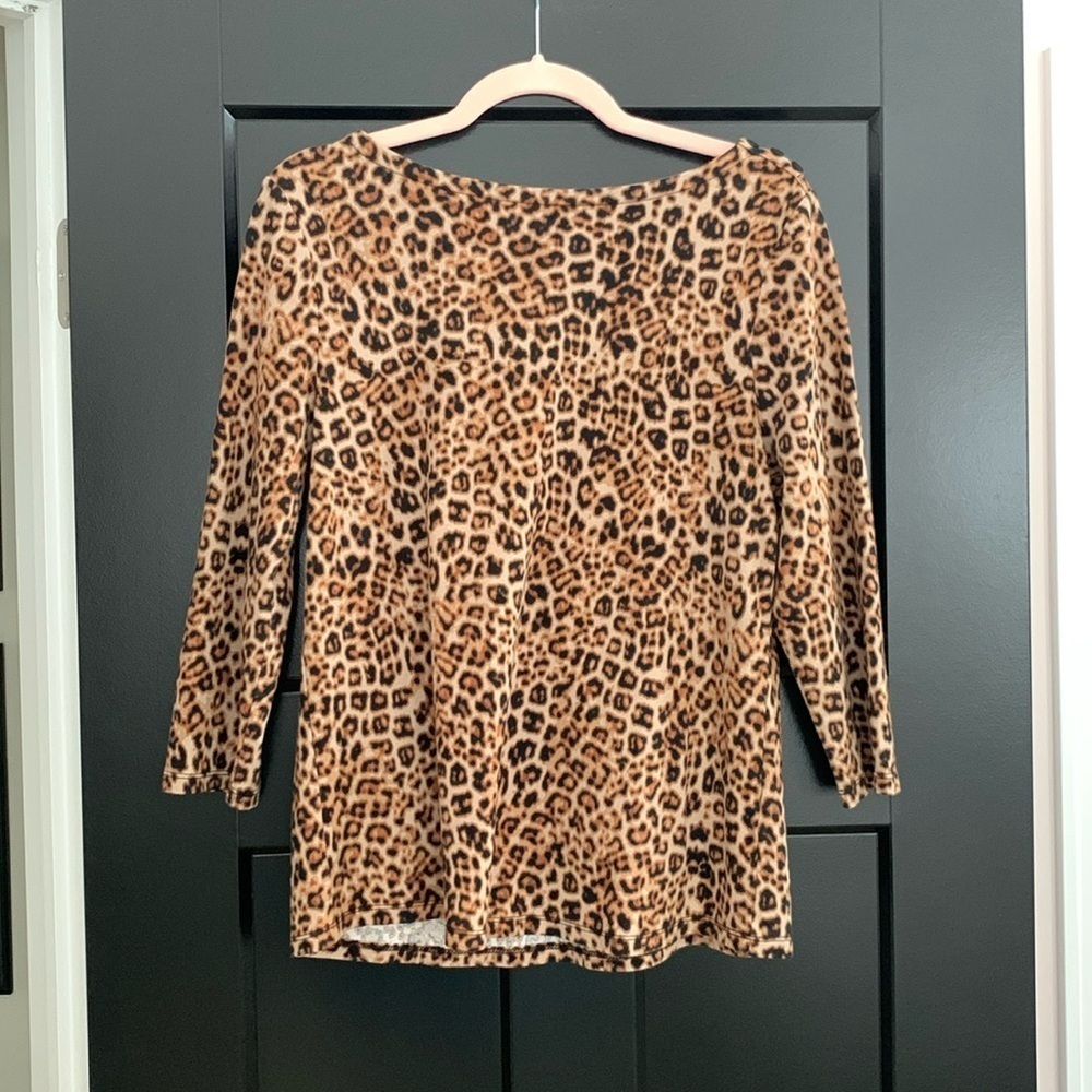 Charter Club Boat Neck Animal Print Top w/3/4 Sleeves. 100% Pima Cotton. Size L